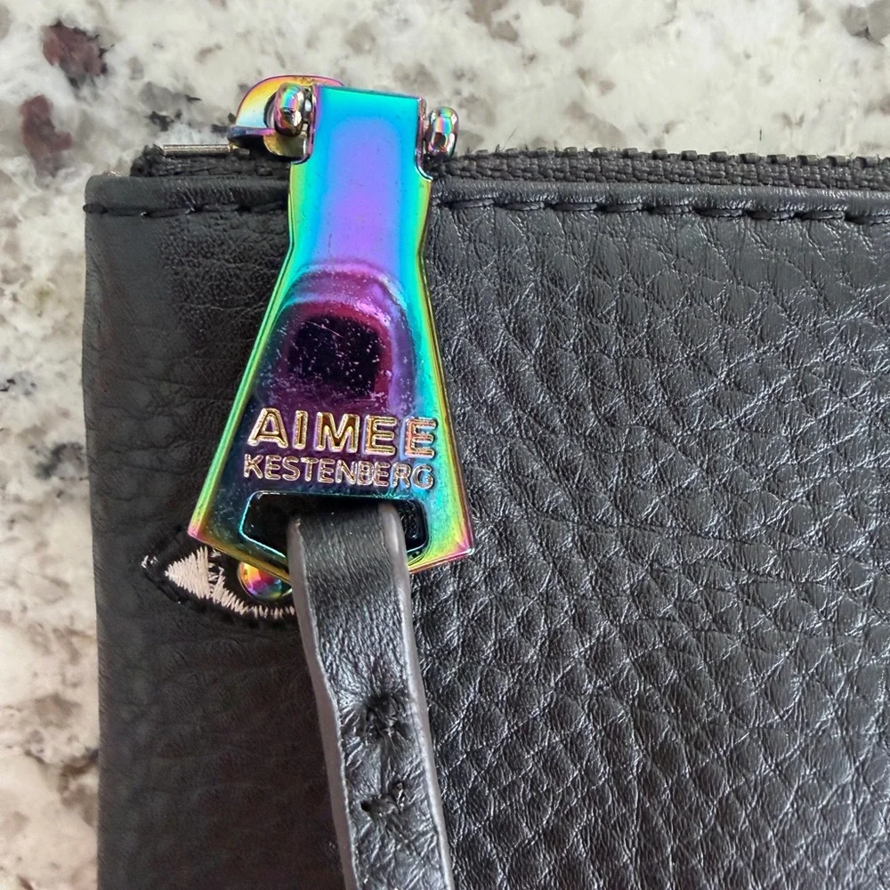 Aimee Kestenberg Black Pebbled Leather Wristlet Clutch with Eyes Eye Love
